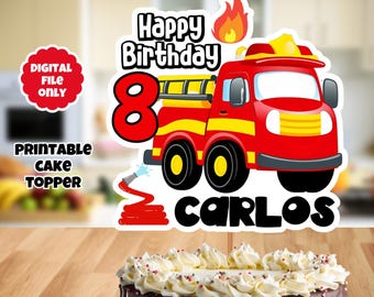 Personalized Fire Truck Birthday Cake Topper , Fire Truck Birthday Party, Firetruck Cake Topper, DIY Printable Fire Truck Cake Topper