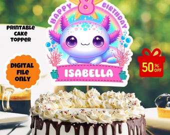Personalisierte Axolotl-Kuchendeckel, benutzerdefinierte Axolotl-Kuchendeckel, druckbare rosa Axolotl-Kuchendeckel, digitaler Kuchendeckel