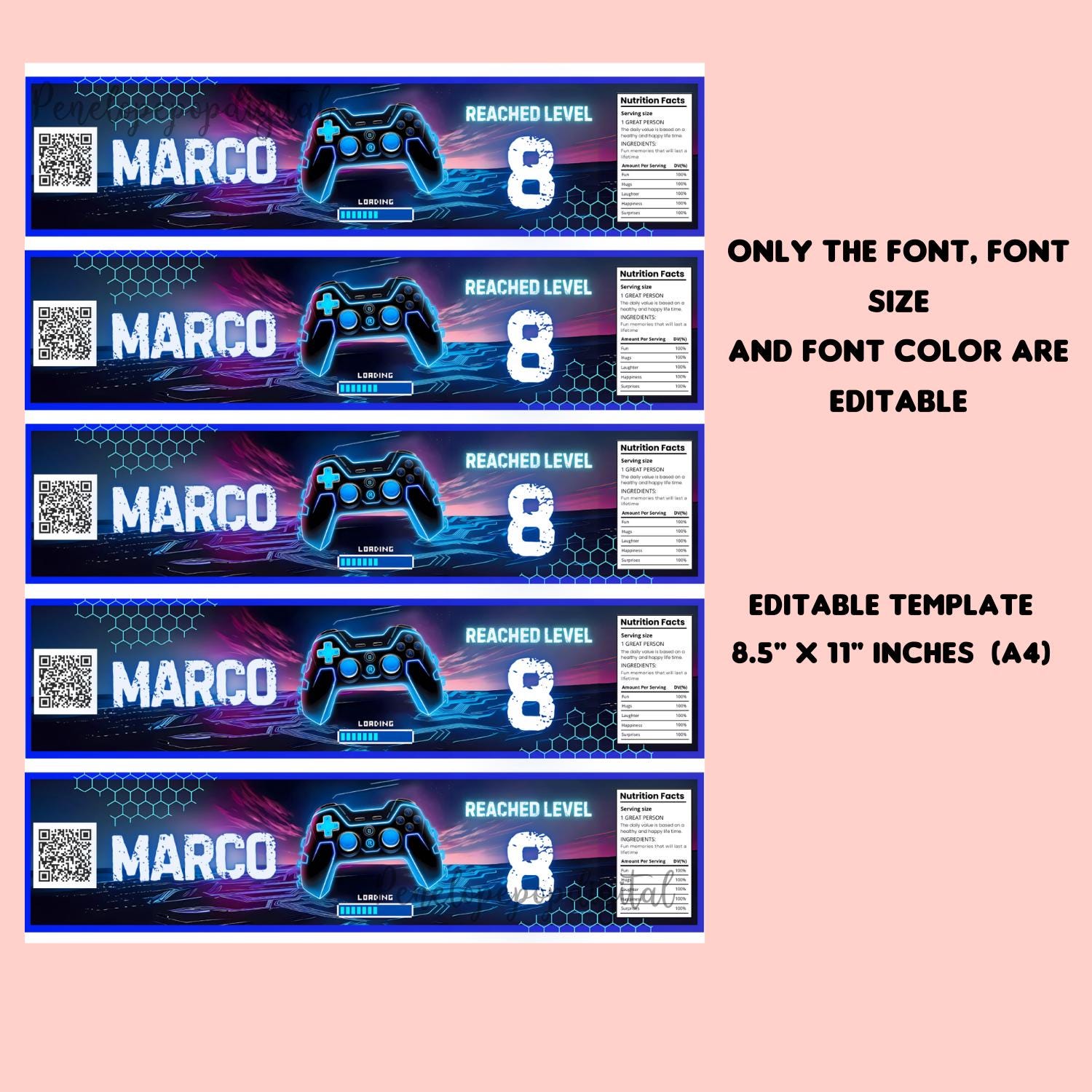 Editable Video Game Water Bottle Labels, Video Game Label, Gamer Water ...