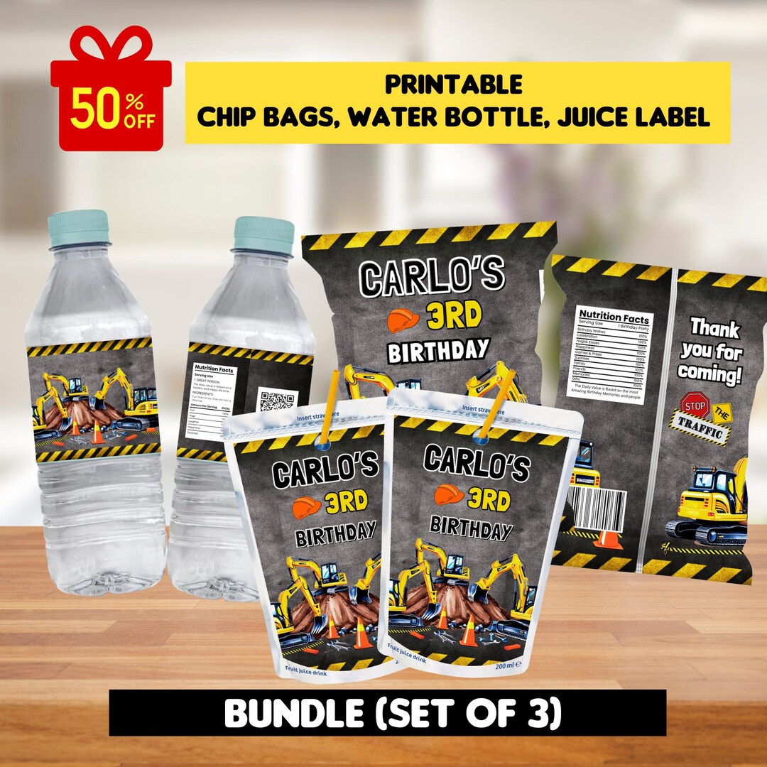 Friday Pack Example Construction Editable Construction Bundle Template, Chip Bag, Water Bottle, Juice ...