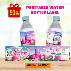 Editable Candyland Birthday water label editable template Candy theme wrapper Printable Donut Cupcake beverage drink custom Instant Download