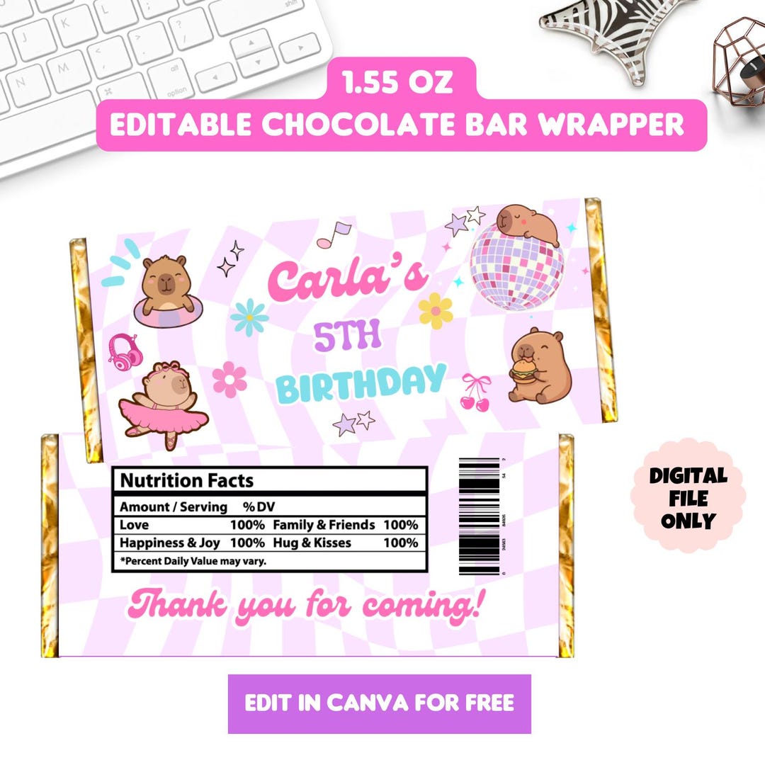 Capybara Chocolate Wrapper Template, Printable Capybara Candy Bar ...