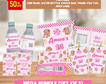 Bearbeitbare Capybara Geburtstagsparty Bundle Chip Taschen Juice Label Wasserflaschenetikett Geburtstag Danke Tag Schokoladenverpackung bearbeitbar Digital