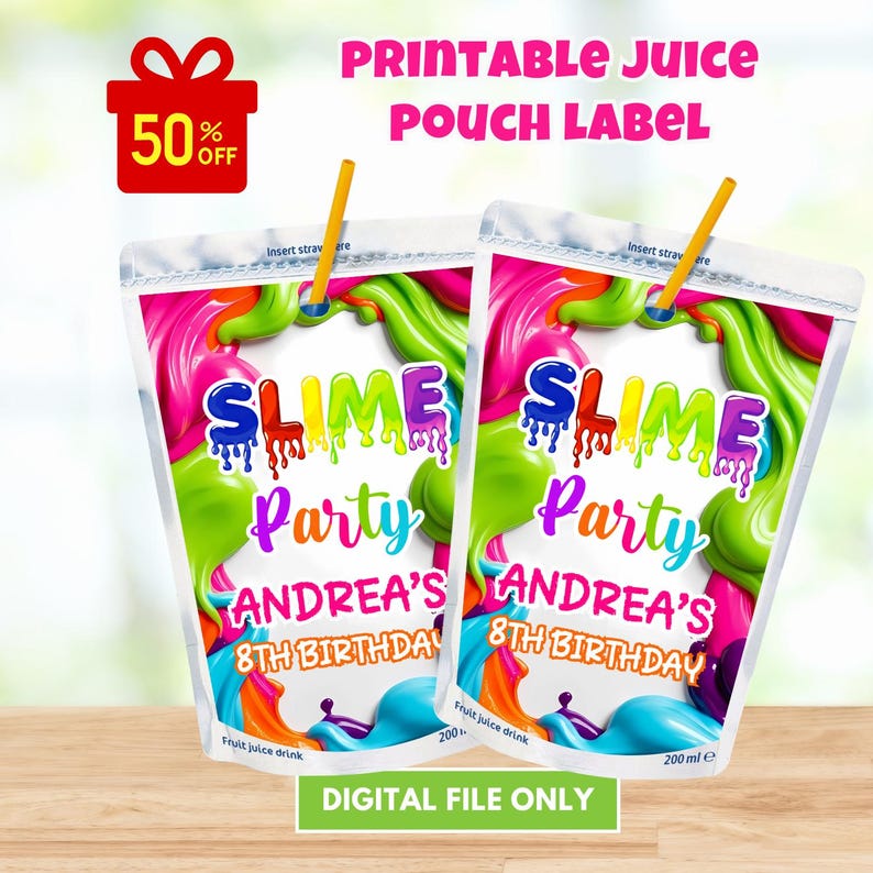 Label Store Slime Slime Juice Pouch Labels, Slime Birthday Party, Slime Favor Bag, Party ...