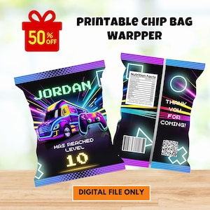 Editable video game truck chip bag Wrapper, video game Birthday chip bag, Canva Editable chip bag, Chip bag template, Potatoes wrapper gamer