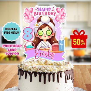 spa party cake topper, pamper party cake topper, personalized spa cake topper, spa cake decoration, customized spa birthday cake topper