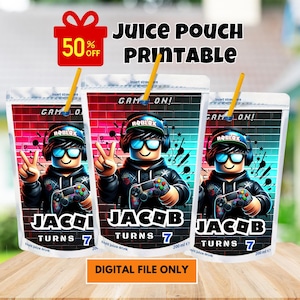 gamer Juice Label,  capri sun editable template, self edit juice pouch label, Printable File, Digital Download