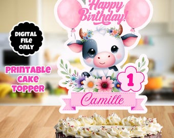 Pink Farm Animals Cake Topper: Girl Birthday Party Decor