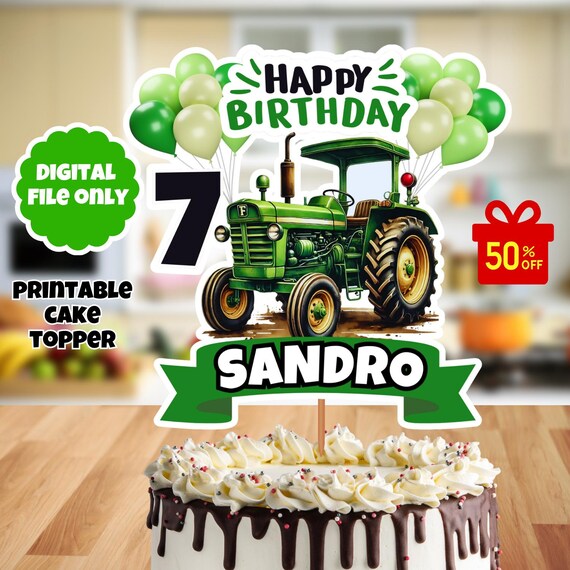 Sursurprise Tractor Birthday Party Decorations - Cake Topper & 12 Cupcake Toppers For Farm Theme - View #8