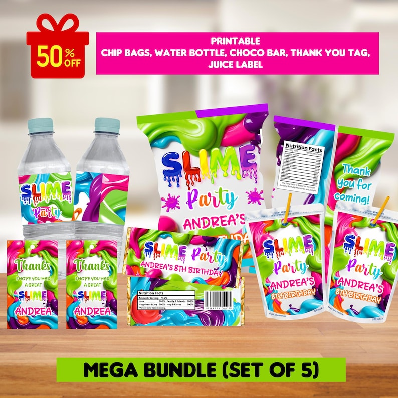 Label Store Slime Editable Slime Party Bundle Template, Slime Party Chip Bag, Water ...
