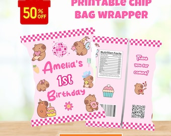 Editable Capybara chip bag wrapper template, printable capybara potato chips wrapper, capybara birthday party favor, Canva Digital download