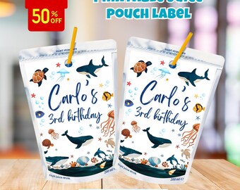 Under The Sea Juice Pouch Label - Kid's Birthday Drink Pouch Sticker - Digital Printable, Instant Download, DIY Edit Yourself, ocean theme