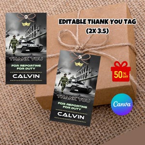Editable Army Birthday Thank You Tags, Boy Military Party Favor Labels, Soldiers Party Gift Sticker Template, Camouflage Party Gift Tags
