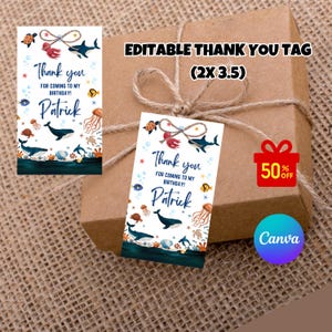 Under The Sea Birthday thank you Tag, EDITABLE Thank You For Coming Party Favor, Nautical Any Age Kids Giveaway, Sea Life thank you Tag