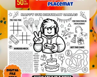 Party Placemat, activity Party Placemat, Birthday Coloring Sheet, Fun Activity Sheet For Kids Party Template, Party