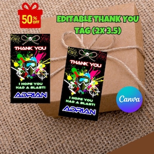 Paintball-bedankkaartjes Verjaardag - Cadeaukaartjes feest - Paint Ball Bedankkaarten bewerken en afdrukken Label Direct downloaden Bewerkbare afdrukbare