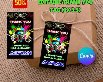 Etiquetas de agradecimiento para fiestas de paintball - Etiquetas de regalo para fiestas - Etiquetas para tarjetas de recuerdo de paintball (editar e imprimir) Descarga instantánea, imprimible y editable