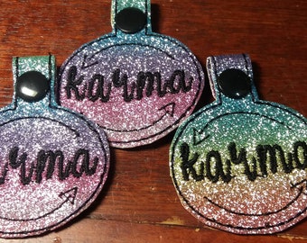 Karma Keyfob Keyring Glitter  Rainbow Vinyl Karma