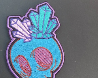 Embroidered Patch,, Crystals and Skull, Spooky, Embroidered Gems Embroidered Patch for Clothing, Iron On Patch, Applique