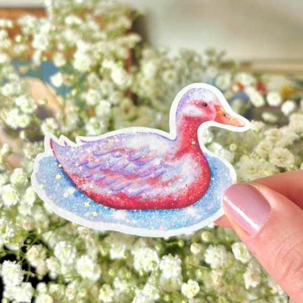 Pastel Duck Watercolor Sticker – Glossy Vinyl Decal for Laptops, Water Bottles