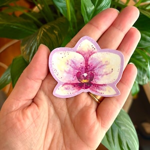 Sparkly Orchid Flower Sticker - Botanical Art, Waterproof Vinyl Sticker