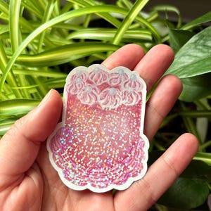 Sparkly Pink Cake Sticker - Whimsical Dessert Design