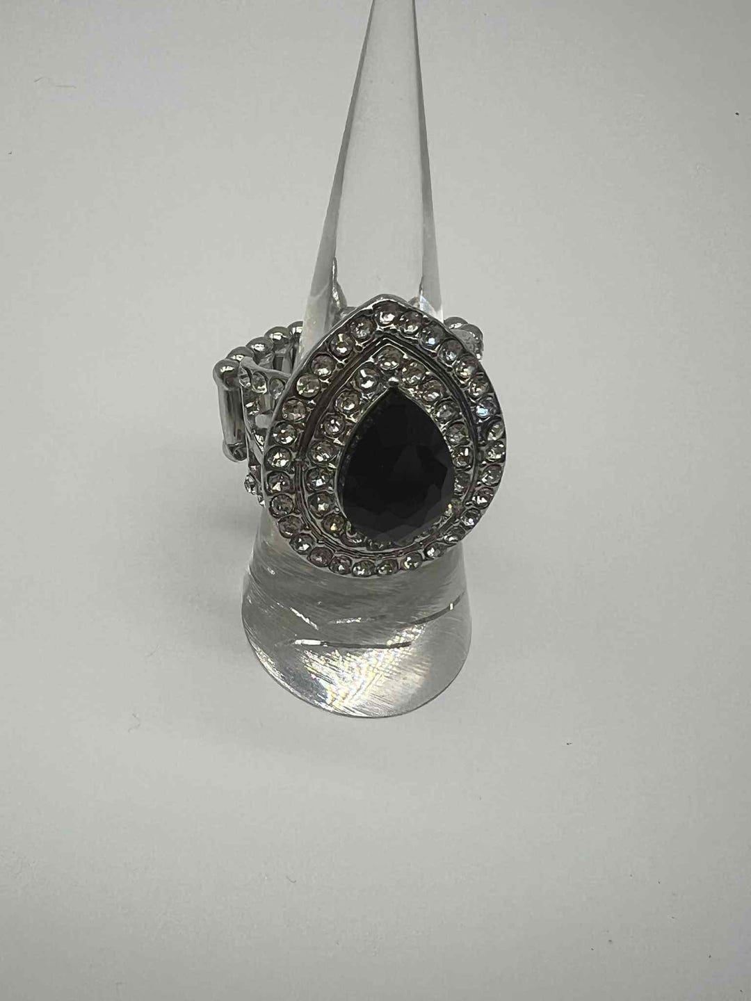 Black Teardrop Rhinestone Ring, Sparkly Statement Stretch Band, Glam ...