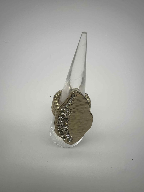 Hammered Metal Statement Ring, Rhinestone Accent … - image 1