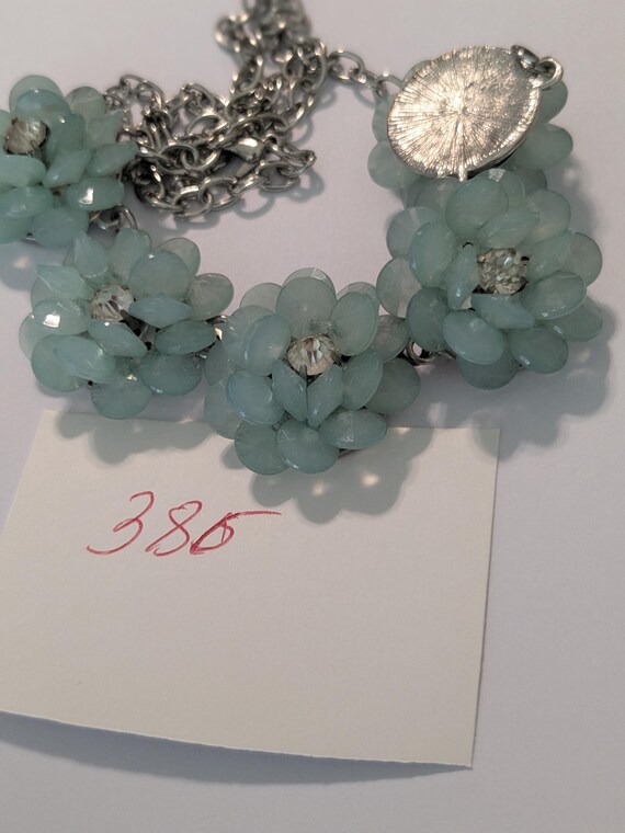 Mint Flower Statement Necklace – Light Blue Flora… - image 6