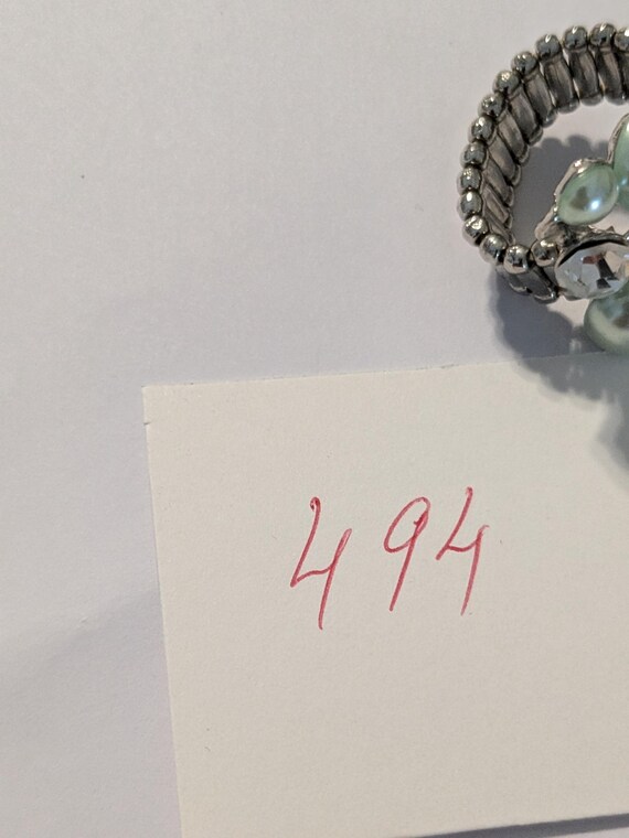 Adjustable Cluster Ring – Mint Green Beads and Cl… - image 4