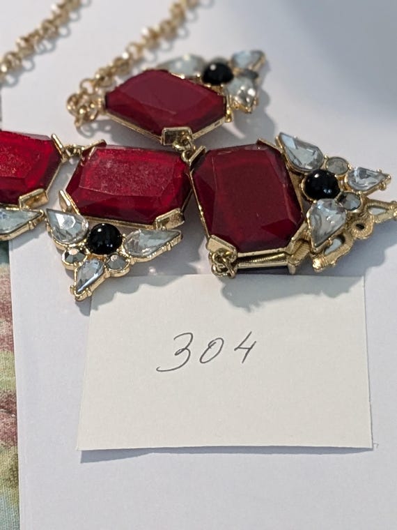 Red Statement Necklace – Bold Geometric Chunky Ch… - image 5