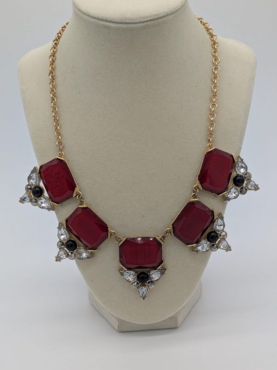 Red Statement Necklace – Bold Geometric Chunky Ch… - image 1