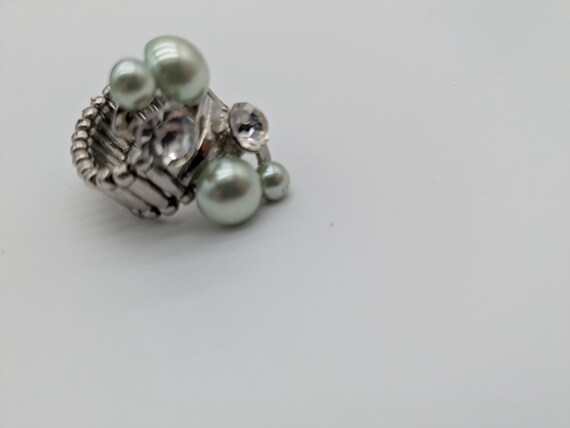 Adjustable Cluster Ring – Mint Green Beads and Cl… - image 2