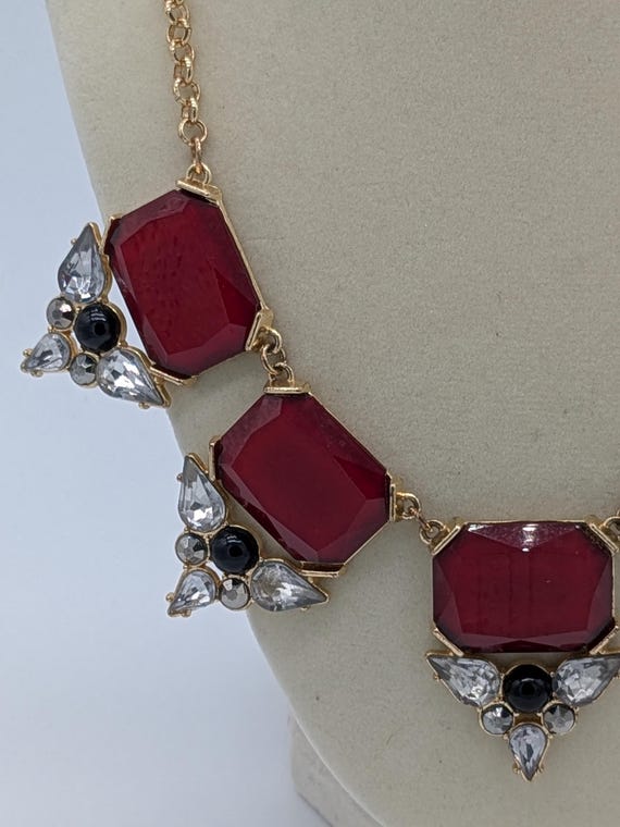 Red Statement Necklace – Bold Geometric Chunky Ch… - image 3