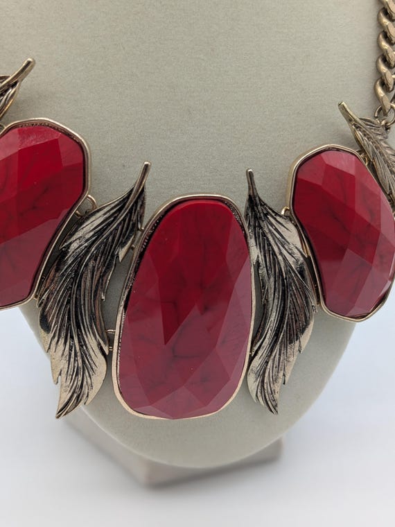 Large Red Leaf Statement Necklace – Medieval Vint… - image 3