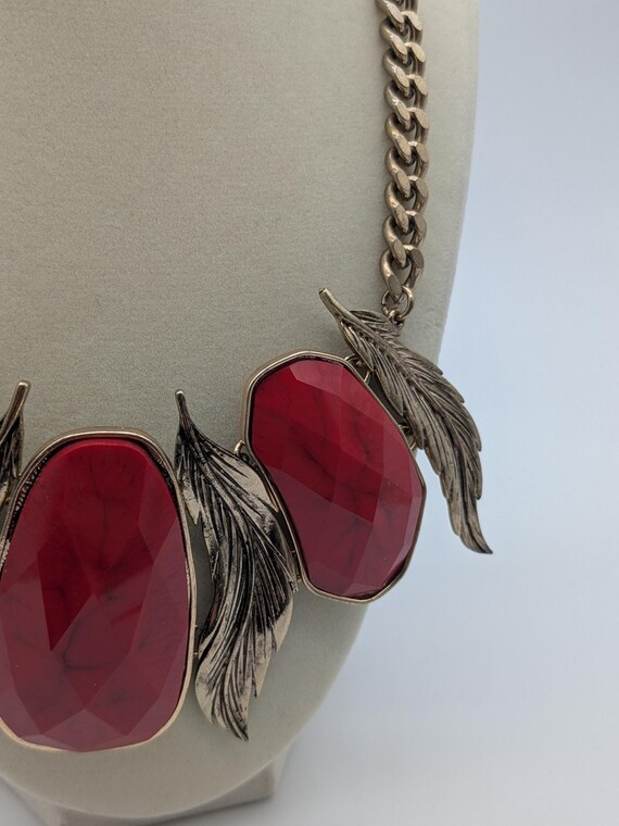 Large Red Leaf Statement Necklace – Medieval Vint… - image 4