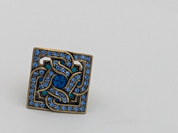 Blue Geometric Square Statement Ring – Vintage In… - image 1