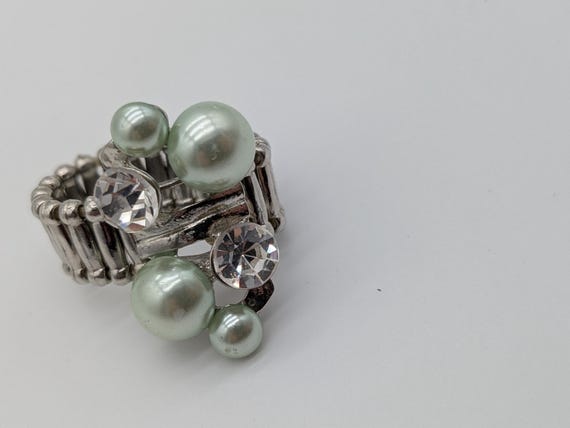 Adjustable Cluster Ring – Mint Green Beads and Cl… - image 3