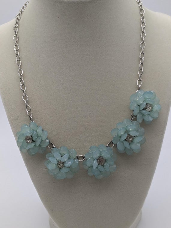 Mint Flower Statement Necklace – Light Blue Flora… - image 1