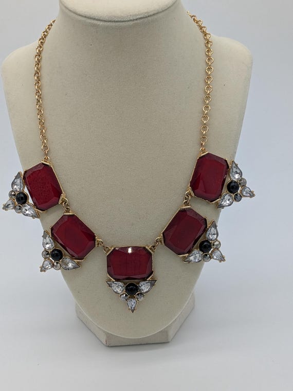 Red Statement Necklace – Bold Geometric Chunky Ch… - image 2