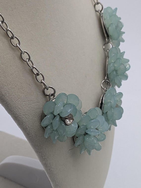 Mint Flower Statement Necklace – Light Blue Flora… - image 4