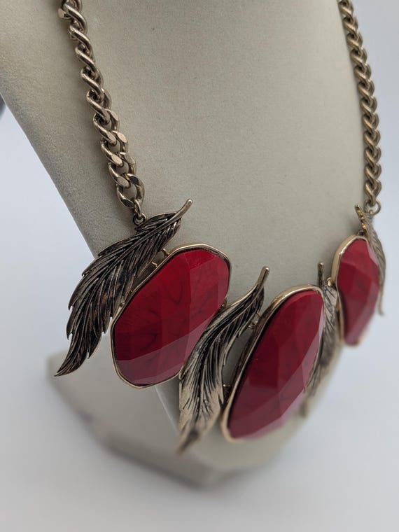 Large Red Leaf Statement Necklace – Medieval Vint… - image 5