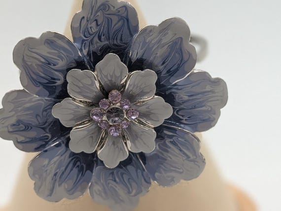Purple Flower Statement Cuff Bracelet – Enamel Fl… - image 2