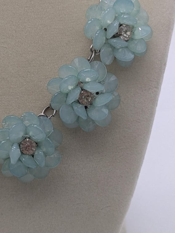 Mint Flower Statement Necklace – Light Blue Flora… - image 3