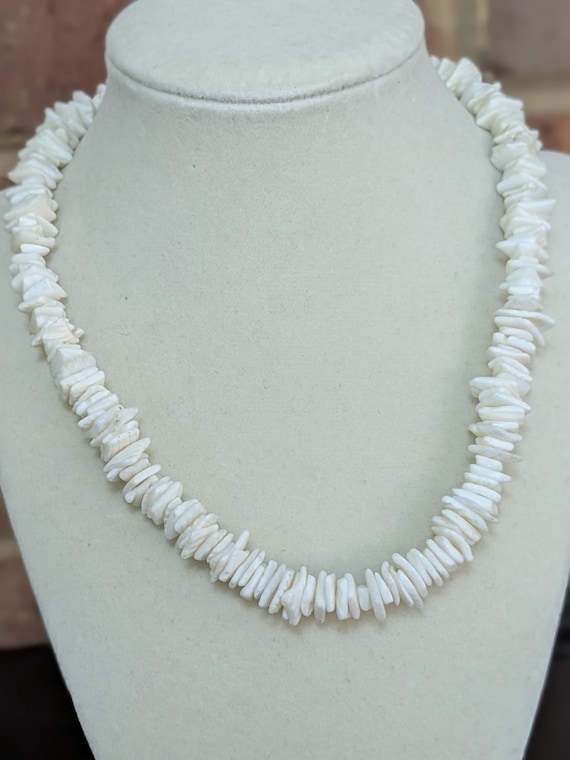 White Shell Chip Necklace, Natural Shell Jewelry,… - image 1