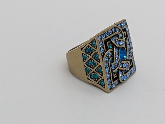 Blue Geometric Square Statement Ring – Vintage In… - image 2