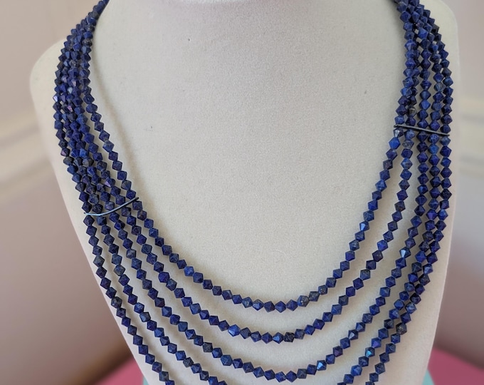 Featured listing image: Signed natural stone royal midnight blue beaded statement necklace - vintage statement necklace