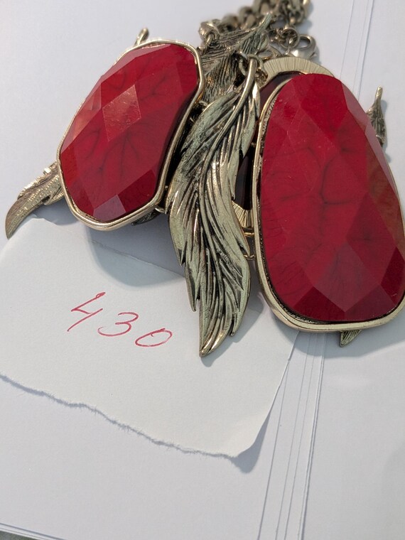 Large Red Leaf Statement Necklace – Medieval Vint… - image 6