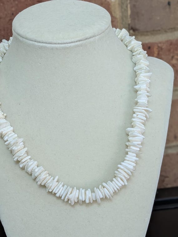 White Shell Chip Necklace, Natural Shell Jewelry,… - image 2