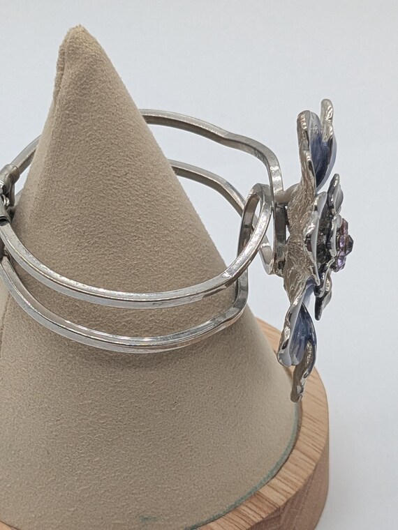 Purple Flower Statement Cuff Bracelet – Enamel Fl… - image 3